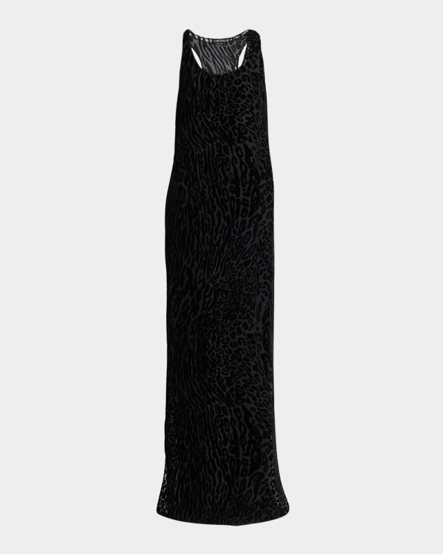 Abstract Leopard Devore Racerback Evening Dress